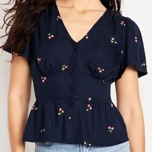 Old Navy Navy Blouse with Cherry Design